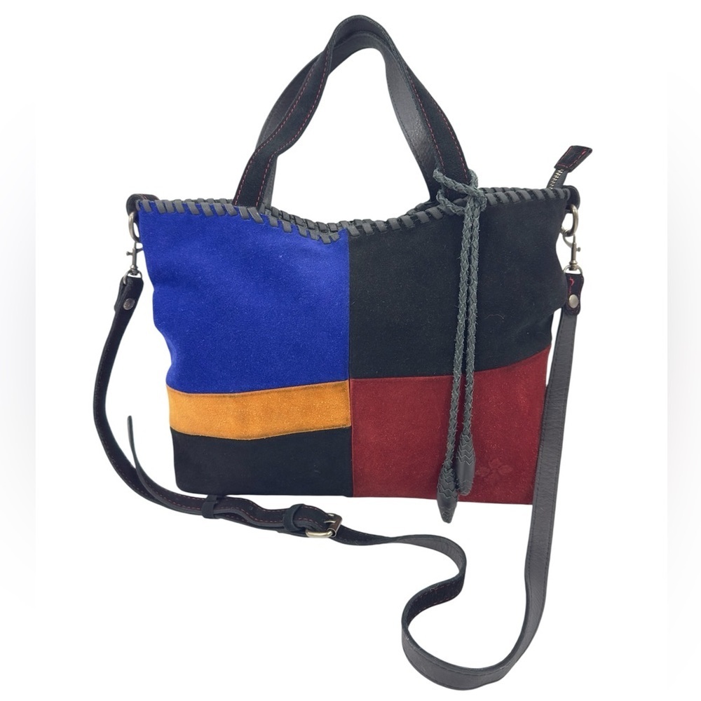 Patricia Nash Suede Colorblock Zola Purse Satchel Shoulder Bag Crossbody Strap